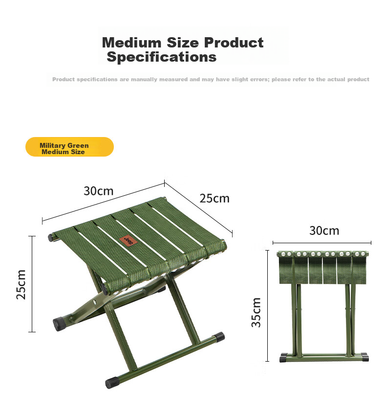 JEEP Folding Stool Portable Outdoor Chair Home Folding Bench Leisure Seat Queue Helper Medium Size Army Green 16