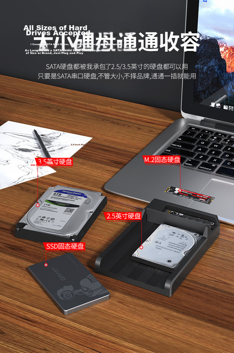 DM Damai M.2 NVMe/SATA Dual-Bay External Hard Drive Enclosure Dock 2.5/3.5 Inch HDD SSD USB Reader SSD Adapter HD055 10