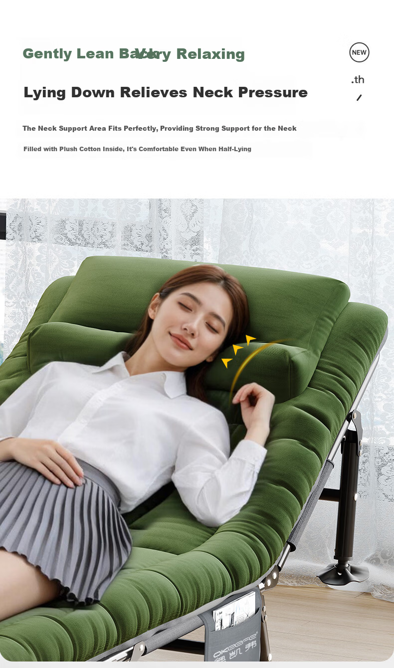 OKeefe Folding Bed Recliner Single Office Nap Bed Outdoor Portable Military Cot with Eight-Leg Reinforced Support 2