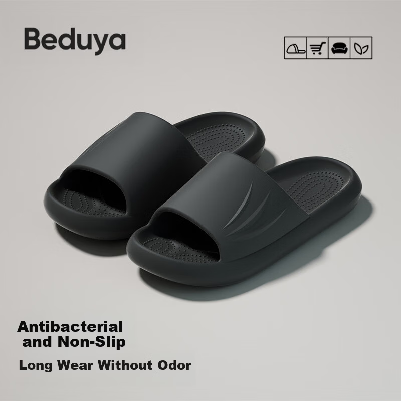 Beiduo Yang Men's Indoor Non-Slip Bathroom Shower EVA Soft Sole Slippers Couple Black Size 40-41