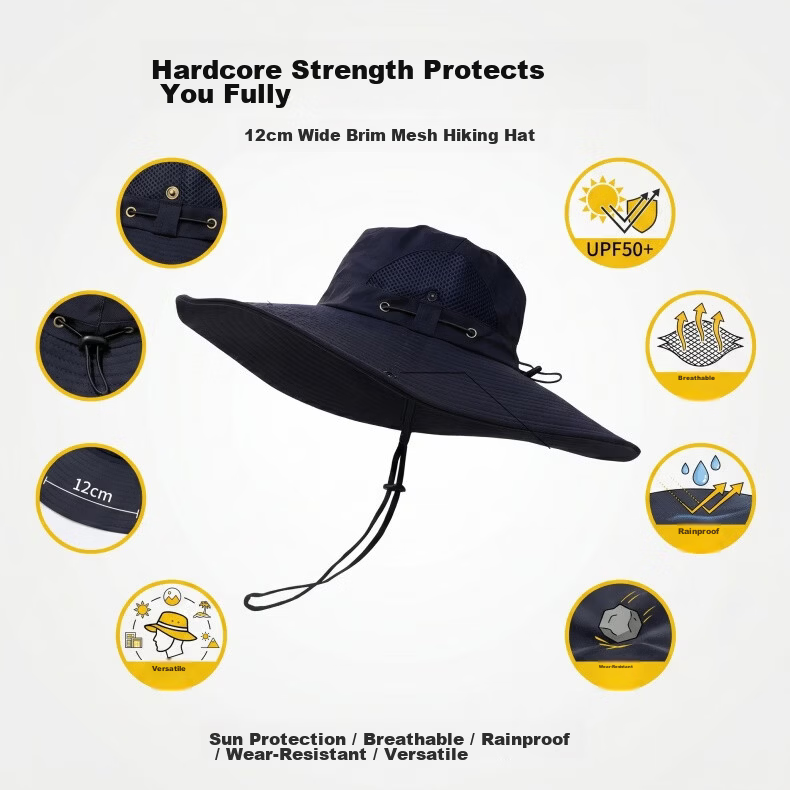 Yuxiaoduo Four Seasons Sunshade Bucket Hat Unisex Outdoor Wide Brim Mesh Fishing Sun Protection Hat JD Self-operated Black 9