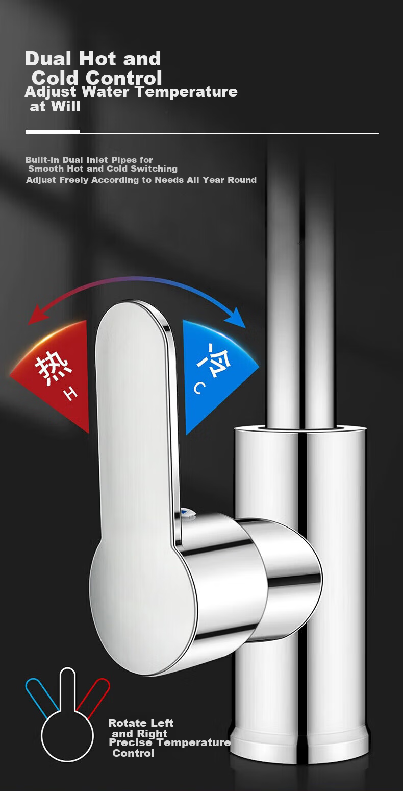 Denwalk [Germany] Kitchen Faucet Hot and Cold Two-in-One Stainless Steel Sink Faucet 8