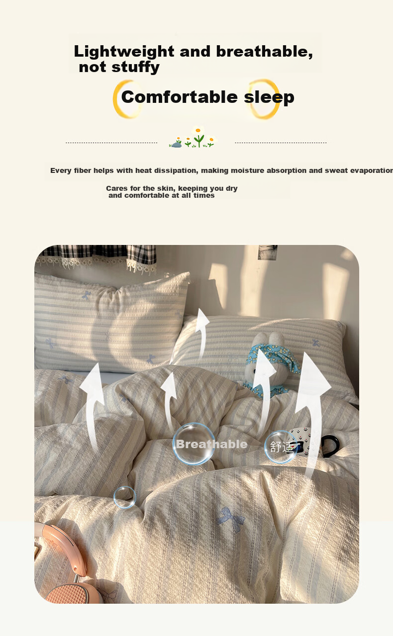 Miiow Class A Washed Cloud Cotton 4-Piece Bedding Set for 1.5/1.8m Bed, Bed Sheet and Duvet Cover 200x230cm 6