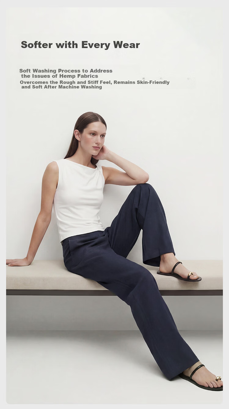 JD Jingzao Tencel Linen Wide-Leg Pants for Women Summer Thin Style Casual Straight Pants Navy Blue 2XL 11