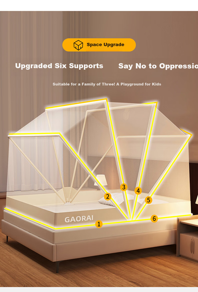 YANYANGTIAN Class A Home Foldable No-Installation Mongolian Tent Mosquito Net for 1.2m Bed [6-Strand Frame with Upgraded Fasteners] 6