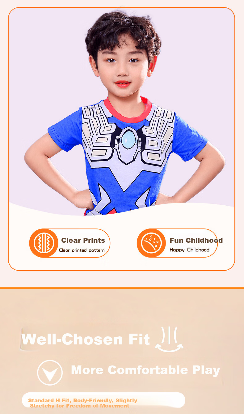 ULTRAMAN Ultraman Tiga Boys' Short Sleeve Pajamas Summer Kids' Homewear Set 120cm 9