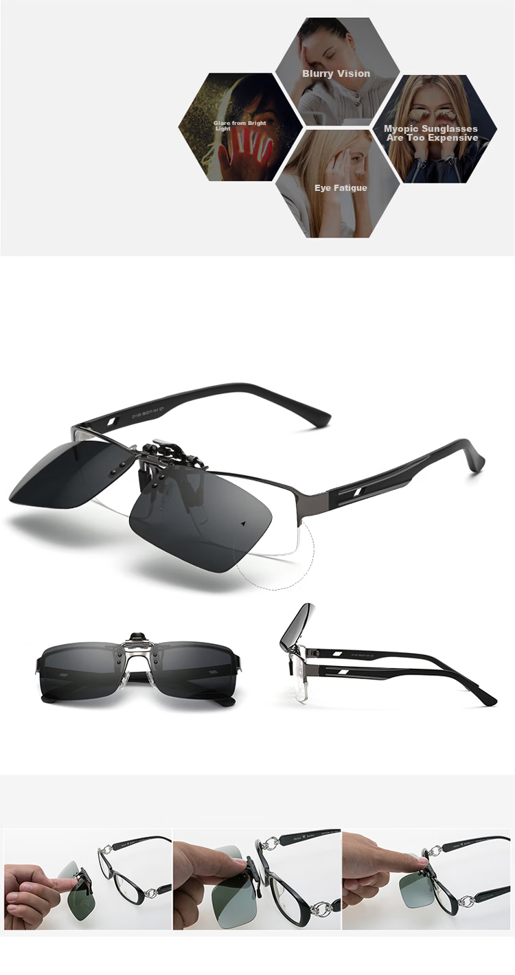 HELEN KELLER Polarized Clip-On Sunglasses for Myopia, Unisex Driving Sun Protection Glasses HP805 8
