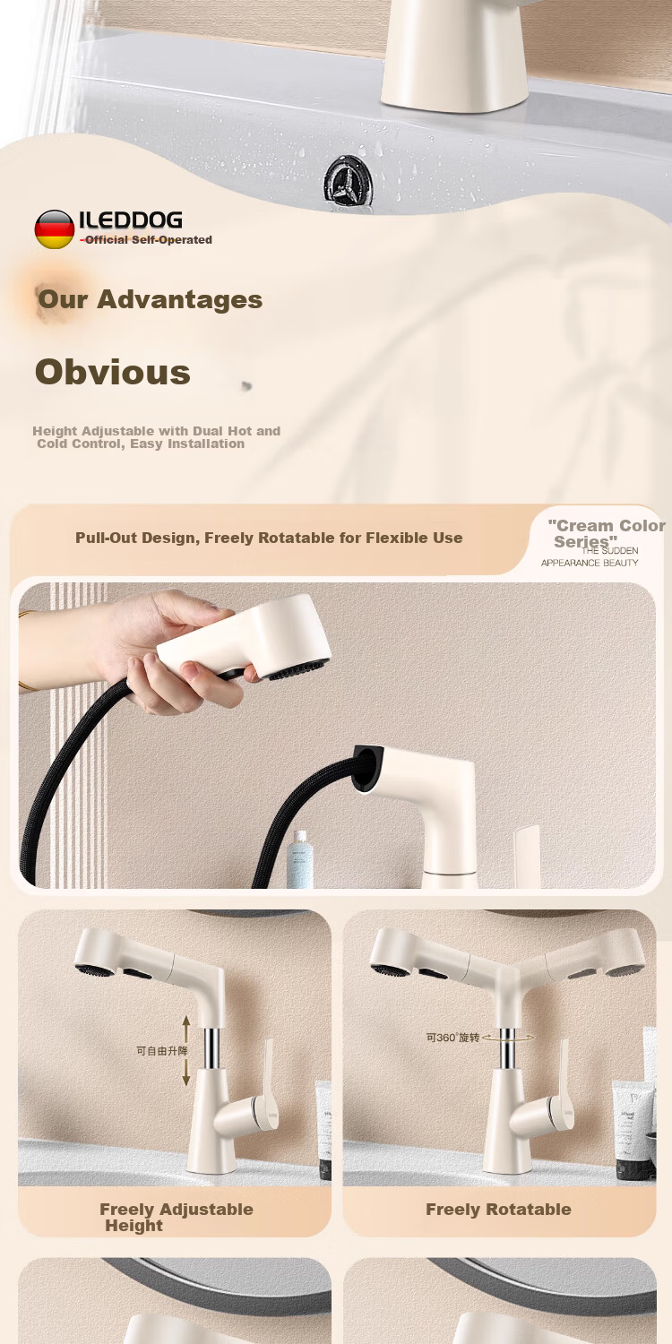 ILeddog [Germany] Full Copper Thickened Basin Faucet Lift Pull-Out Bathroom Washbasin Faucet MPCL 4