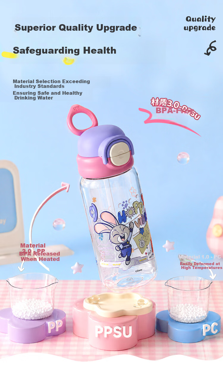 Disney Kids Plastic Water Bottle High Temperature Resistant PPSU Straw Cup Student School Water Bottle Drop Resistant Direct Drinking Cup Birthday Gift 6