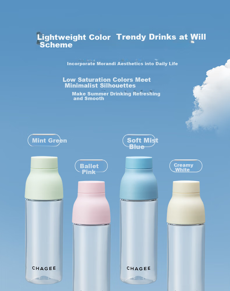 CHAGEE Tritan Water Bottle Colorful Cold Brew Shaker Coffee Travel Cup Birthday Gift Soft Mist Blue 10
