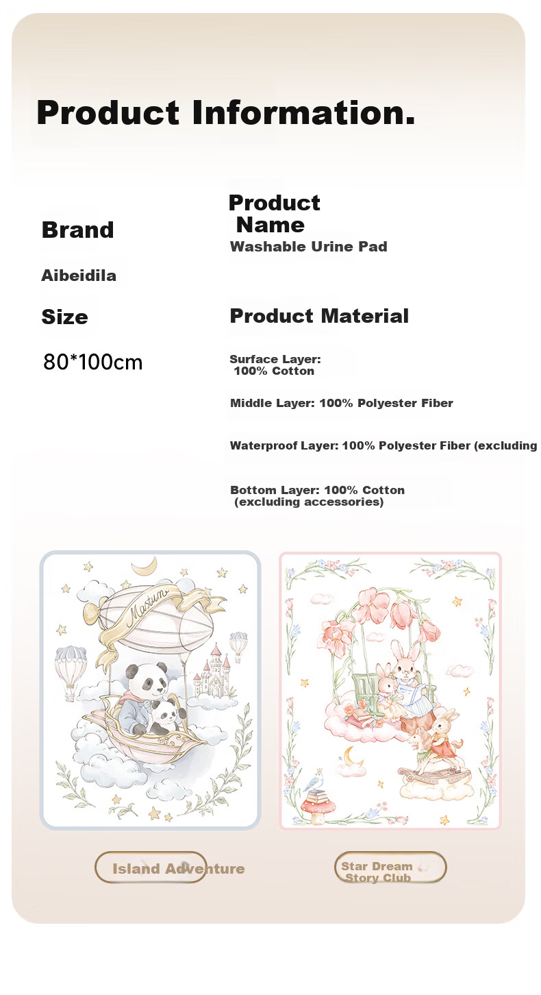 AIBEDILA Washable Antibacterial Air Layer Baby Urine Pad 80x100cm 8