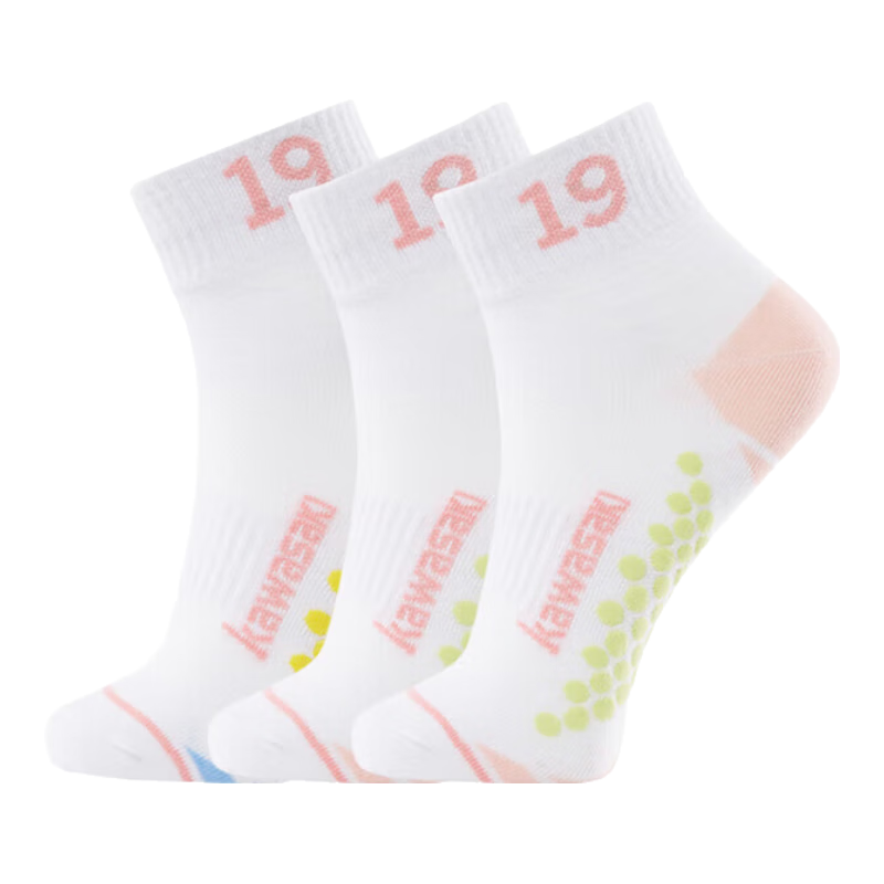 KAWASAKI Badminton Socks, Socks with Towel Bottom, Sports Short Socks 6208, Pink Blue (Three Pairs), One Size Fits All