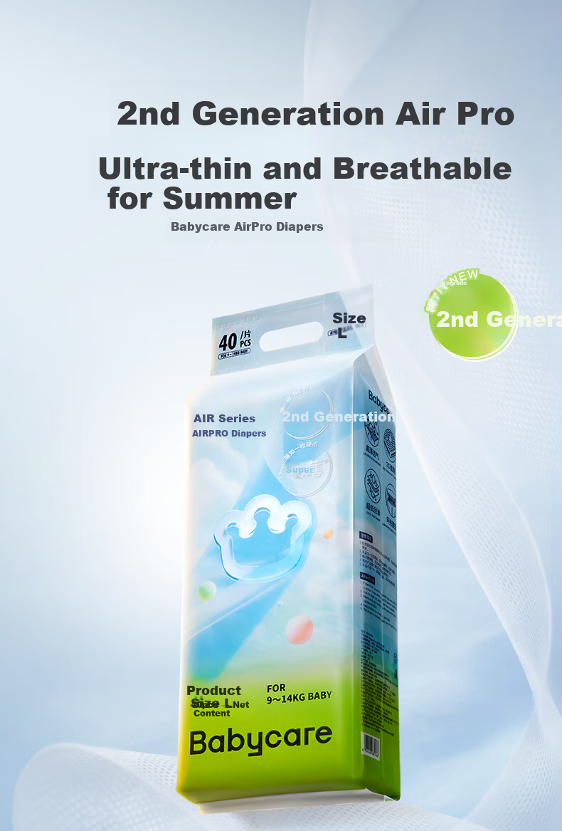 Babycare Airpro Diapers, Mini Pack, M Size, 28 Pieces (6-11kg), Baby Diaper, Summer Ultra-Thin And Breathable 1
