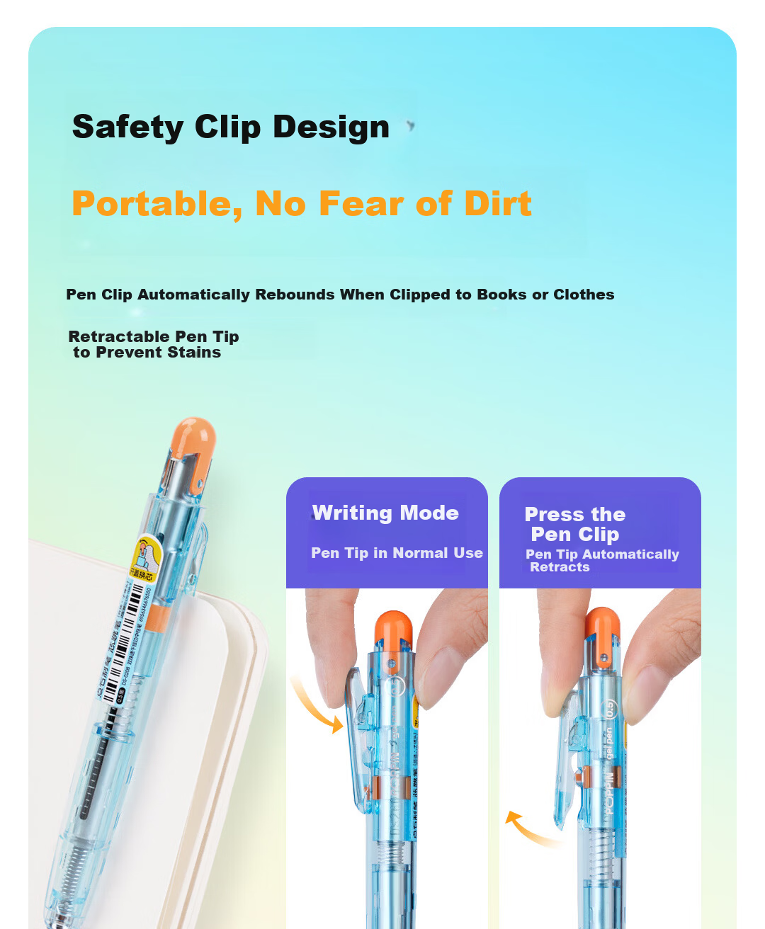 Dianshi Click Retractable 0.5mm Black Gel Pen with Dual Ballpoint Tips, High-Value Design, Student Handwriting Practice Signature Pen, Office Supplies 0208 Gray-Purple Barrel, 1 Pen 2 Refills 9