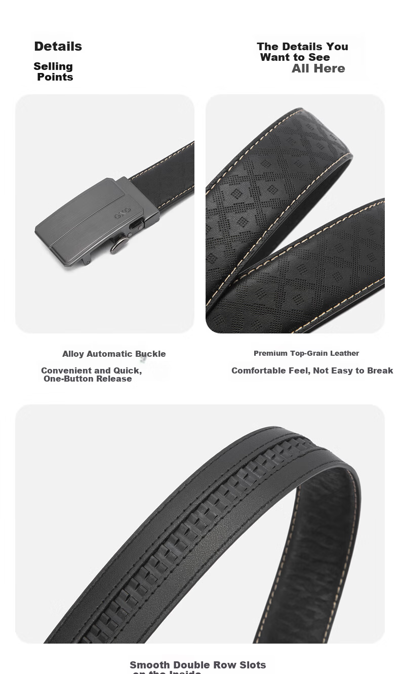 GXG Men's Genuine Leather Belt Automatic Buckle First Layer Cowhide Black 110cm 5