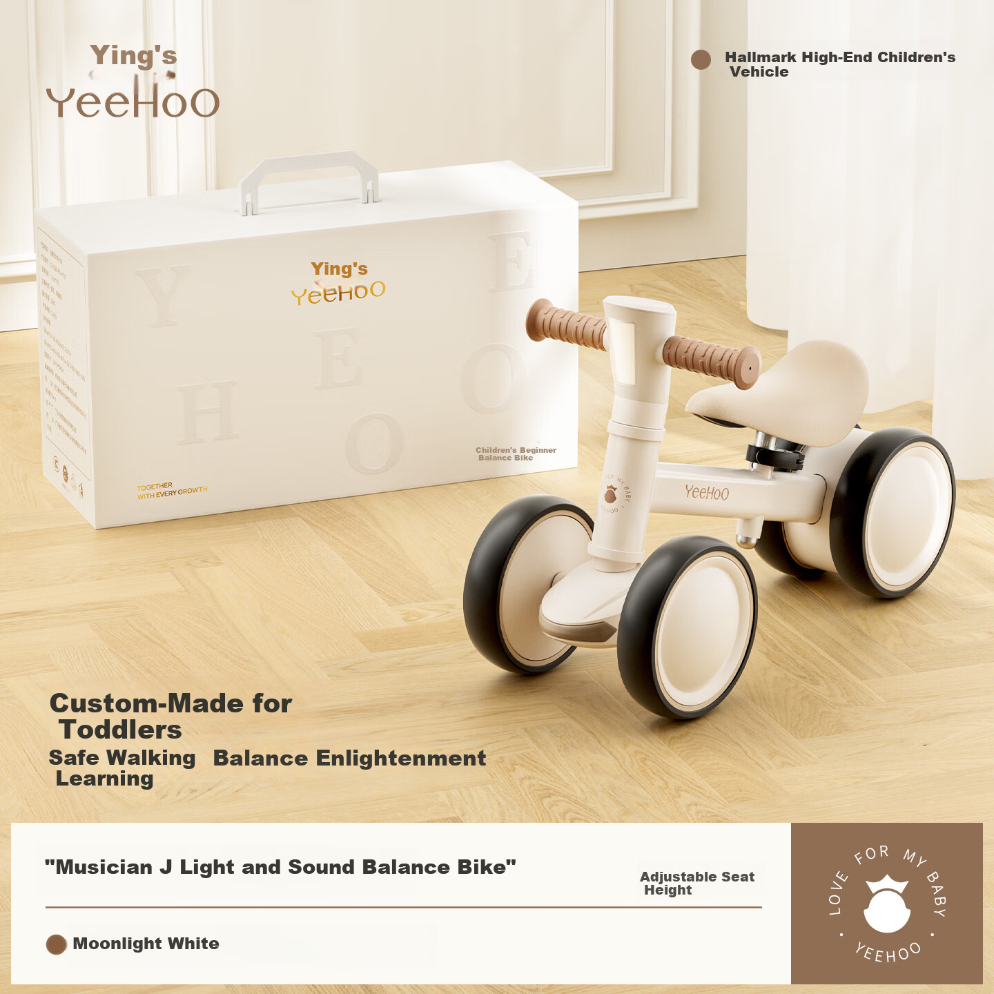 YEEHOO Kids Balance Bike 1-6 Years Toddler Anti-Tip Four-Wheel Walking Learning Bike Birthday Gift