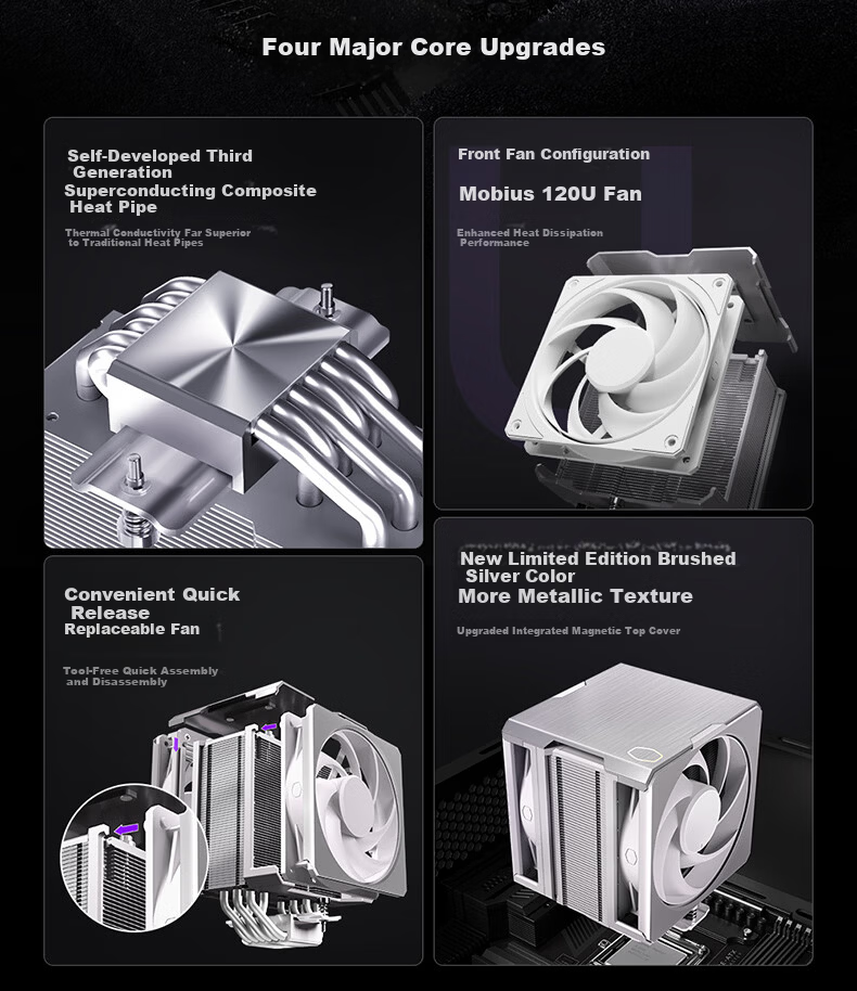 CoolerMaster Hyper 612 Pro Silver CPU Air Cooler Single Tower/3rd Gen Superconducting 6 Heat Pipes/Dual Mobius Fans/Brushed Metal Top Cover/Multi-Platform Mounting Kit 1