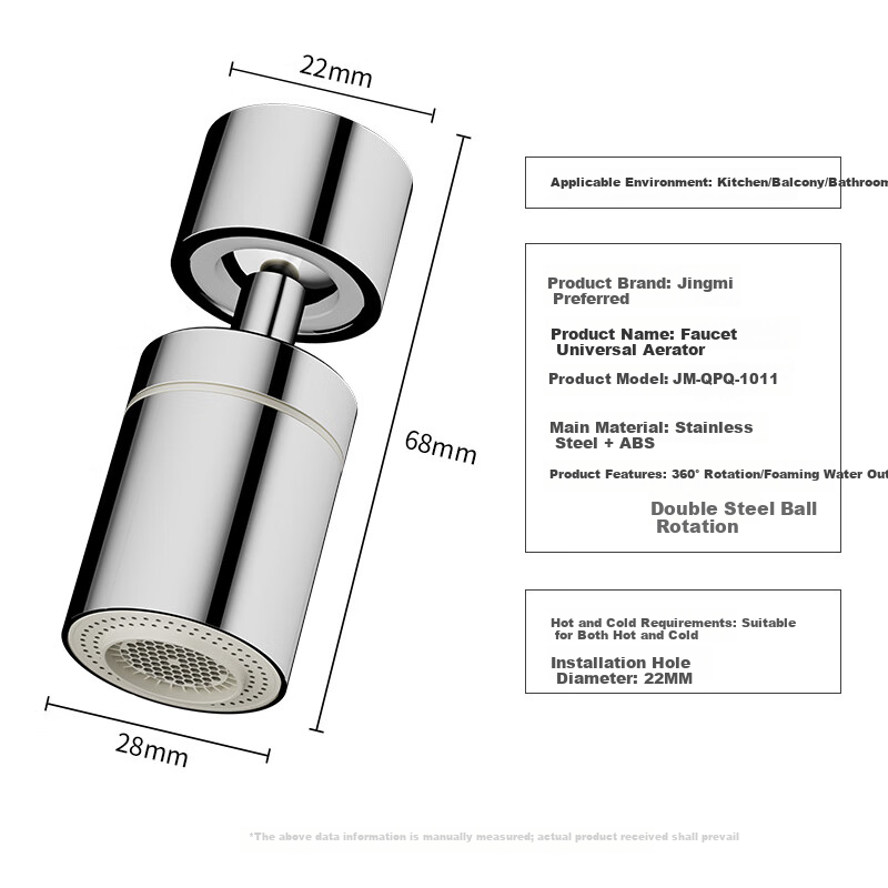 Jingmi Premium Faucet Aerator Extender 2-Mode Splash-Proof Kitchen Basin Adapter 360° Swivel Connector