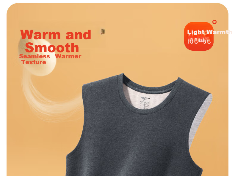 SEPTWOLVES Men's Silk Vest Double-Sided Brushed Seamless Itch-Free Warm Crew Neck Vest Storm Gray 2XL 5