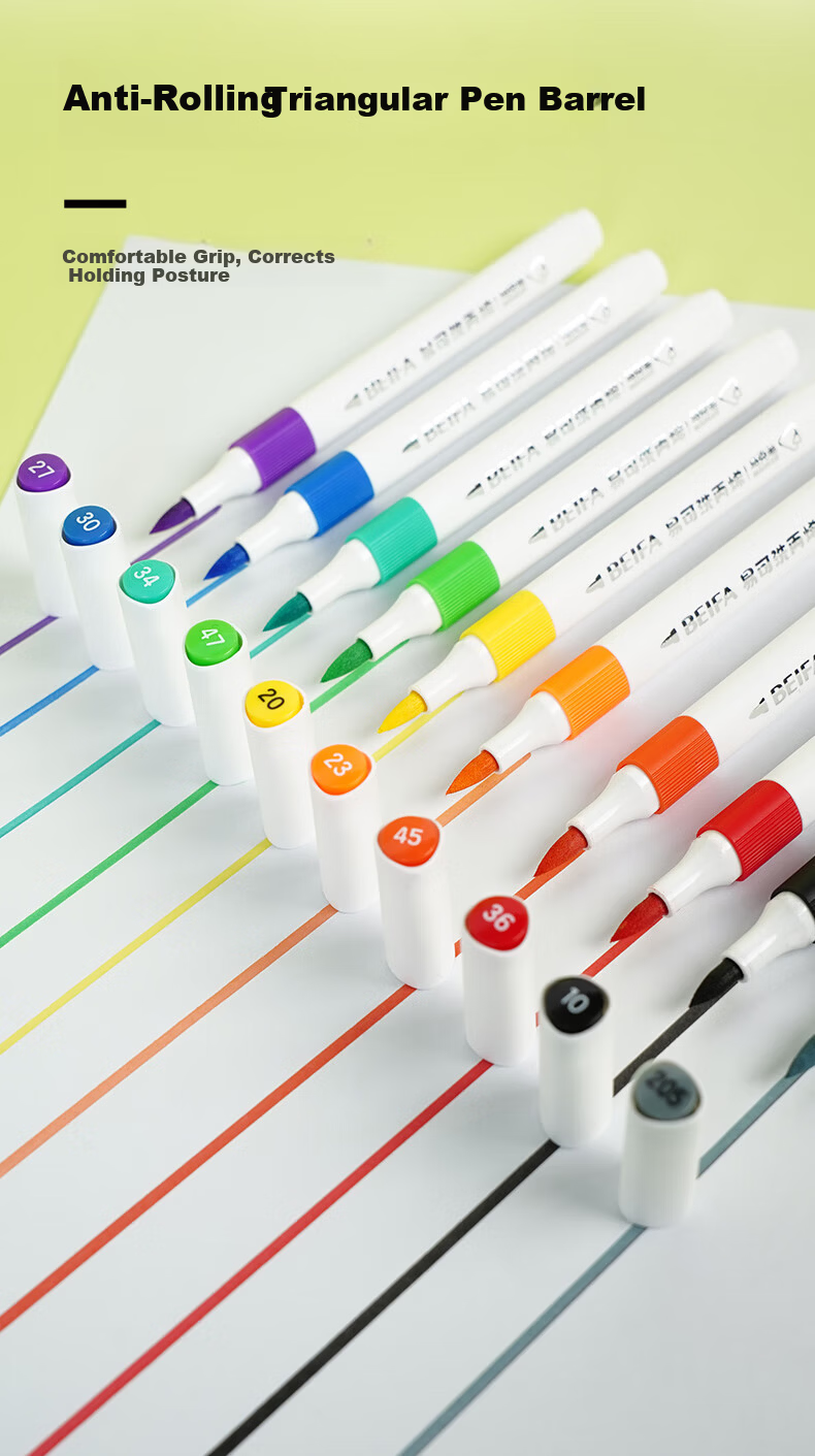 BEIFA 24-Color Acrylic Markers Triangular Barrel Markers Children's Watercolor Pens Drawing Coloring Art Kids Gift Back to School Essential 6