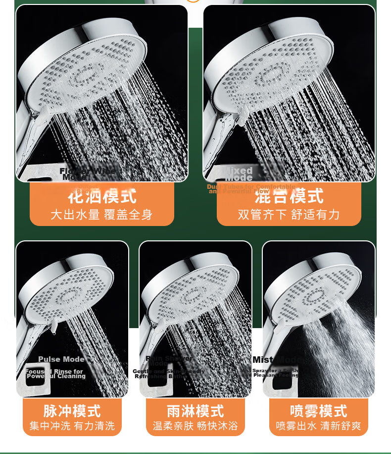 BSITN High-Pressure Handheld Shower Head Single-Head Bathroom Shower Sprayer BH036 7