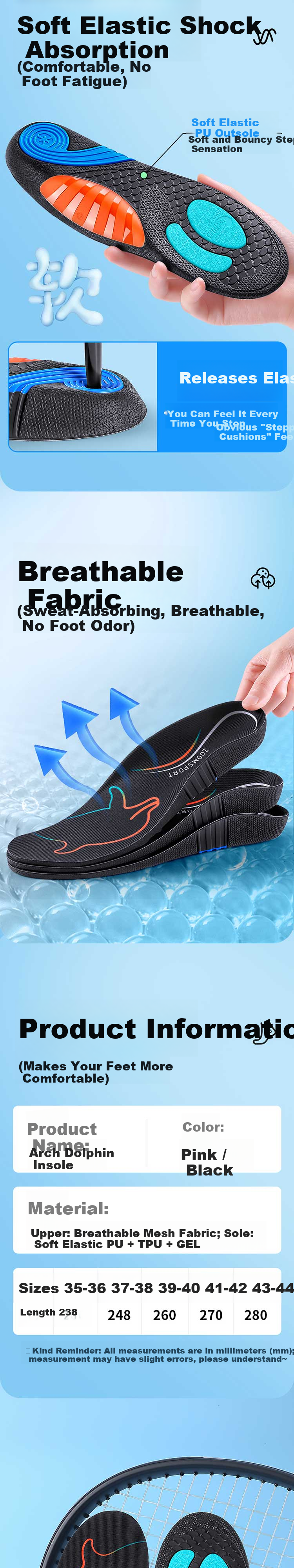 Footprint Tribe Whale Insole Professional Arch Support Insoles for Men Flat Feet Sports Shock Absorption Comfortable for Long Standing Size 43-44 3