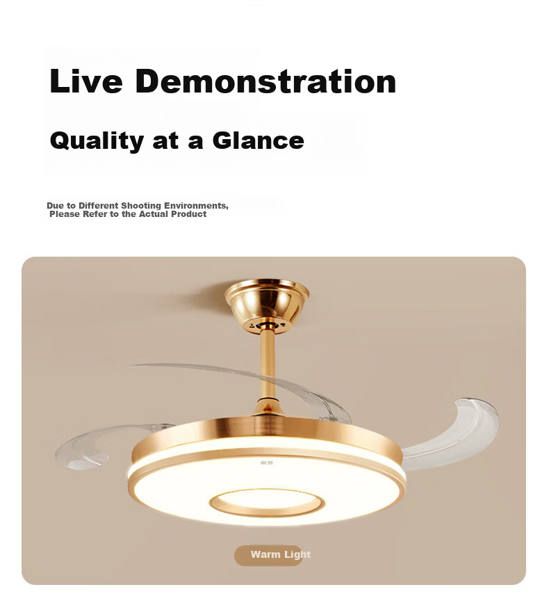 ASUS Lighting American Cree LED Silent Fan Light Modern Gold Invisible Blade Ceiling Fan Light for Dining Room and Bedroom 27