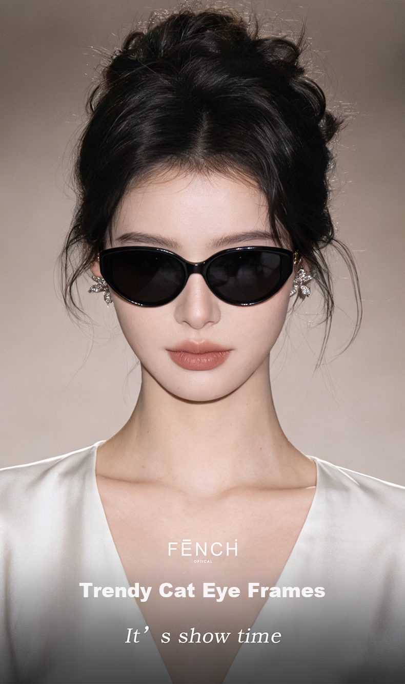 FENCHI Premium Cat Eye Sunglasses for Women 2026 New UV Protection Vintage Round Face Slimming Retro Sunglasses 1