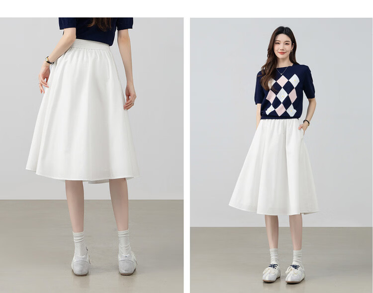 Shangdu Bila Pear-Shaped Slimming Casual Pleated A-Line Mid-Length Skirt for Women Spring Summer 13