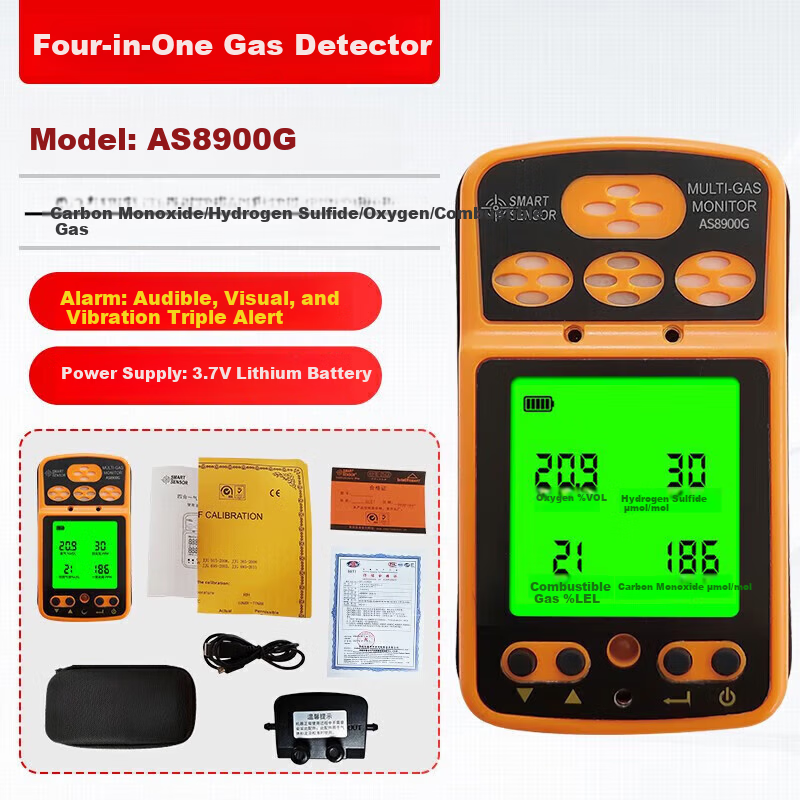 CEM Portable 4-in-1 Combustible Gas Detector Oxygen Carbon Monoxide Hydrogen Sulfide Confined Space Alarm