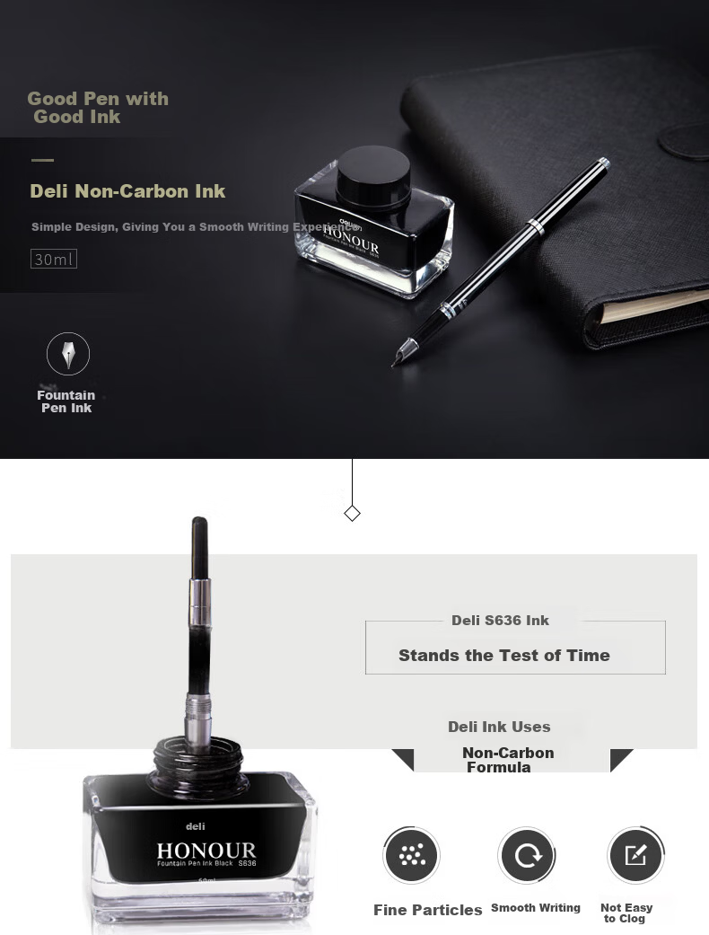 Deli 30ml Non-Carbon Black Fountain Pen Ink for College Entrance Exam 1