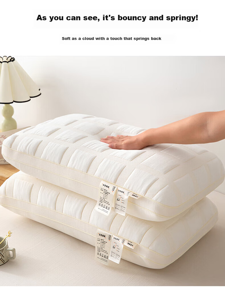 J.Sir High Pillow Deep Sleep Pillow Core Non-Collapsing Non-Deforming Cotton Neck Support Single Pillow for Hotel and Home Use 3