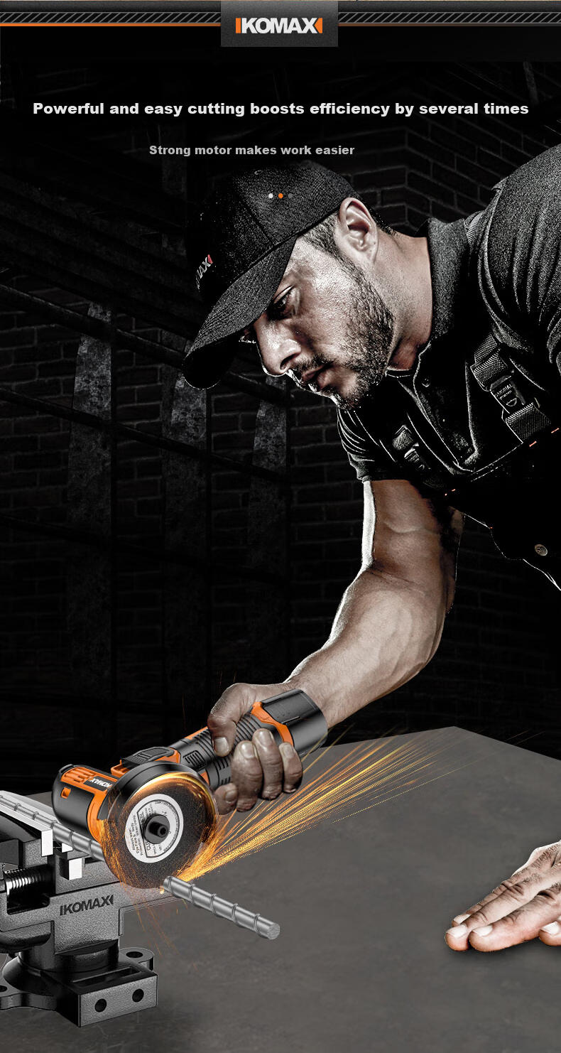 KOMAX Mini Angle Grinder Cordless Lithium Battery Polisher Multifunctional Small Rechargeable Hand Grinder Cutting Machine 14