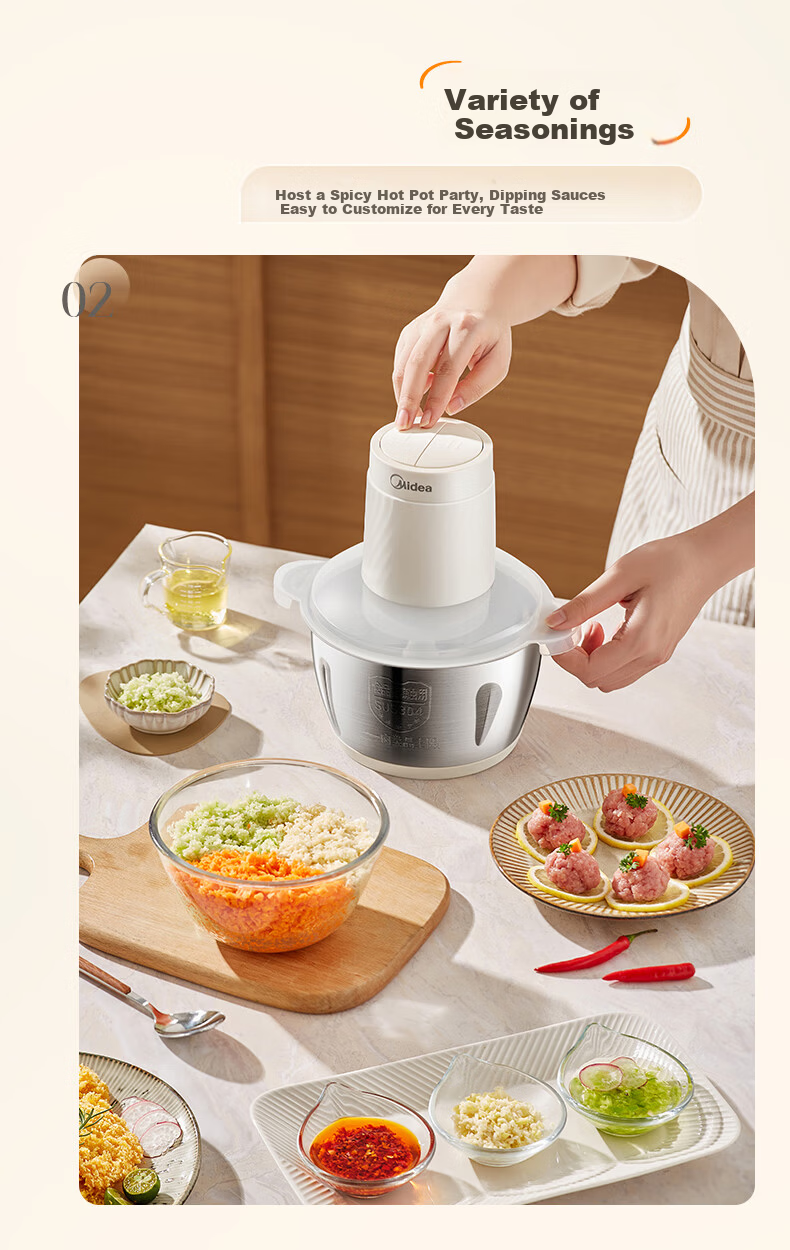 Midea 5L Meat Grinder Household Large Capacity Stainless Steel Cup 1000W High Power Electric Multifunctional Chopper Mixer Meat Mincer BL90R03 8