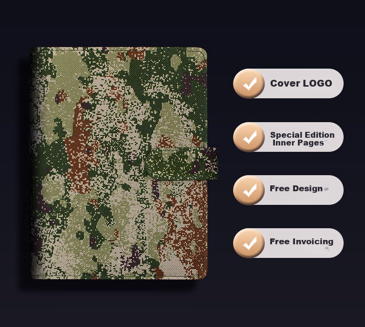 Xuchen Stationery B5 Jungle 9-Hole Camouflage Loose-Leaf Notebook Custom Magnetic Buckle 100 Sheets 200 Pages Instructor Soldier Meeting Record Military Training Theory Study Book 3