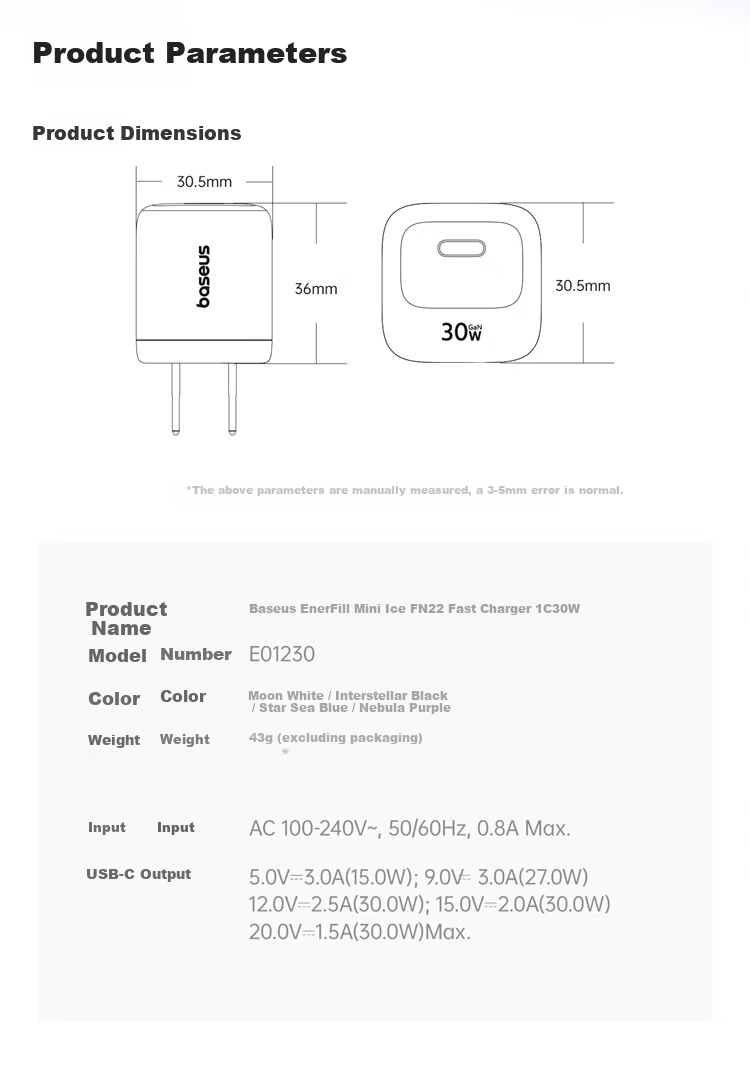 Baseus Little Ice 30W GaN Charger for Apple iPhone 17/16 Pro Max/15/14/13 iPad Fast Charging White 19