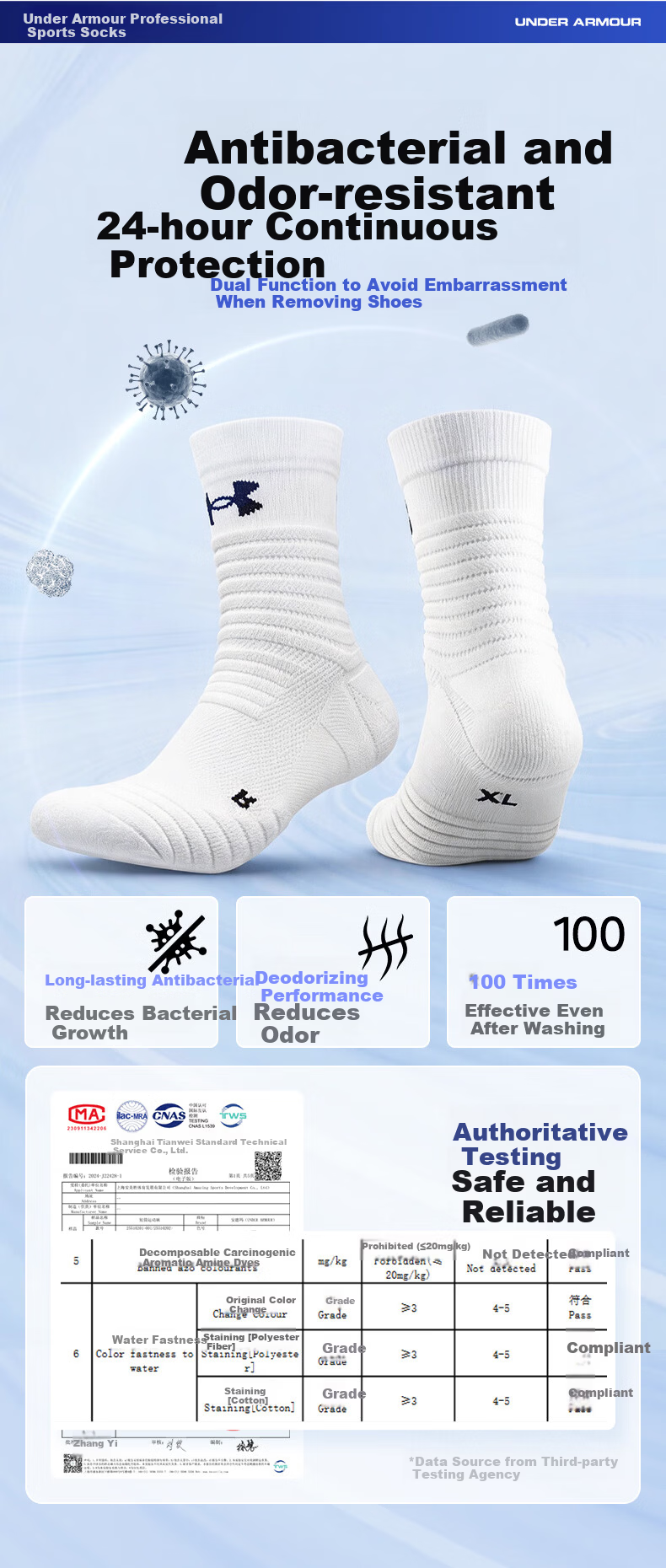 Under Armour (3 Pairs) Basketball Socks Mid-Calf All-Season Sweat-Absorbing Durable Breathable Odor-Resistant White Sports Socks 11