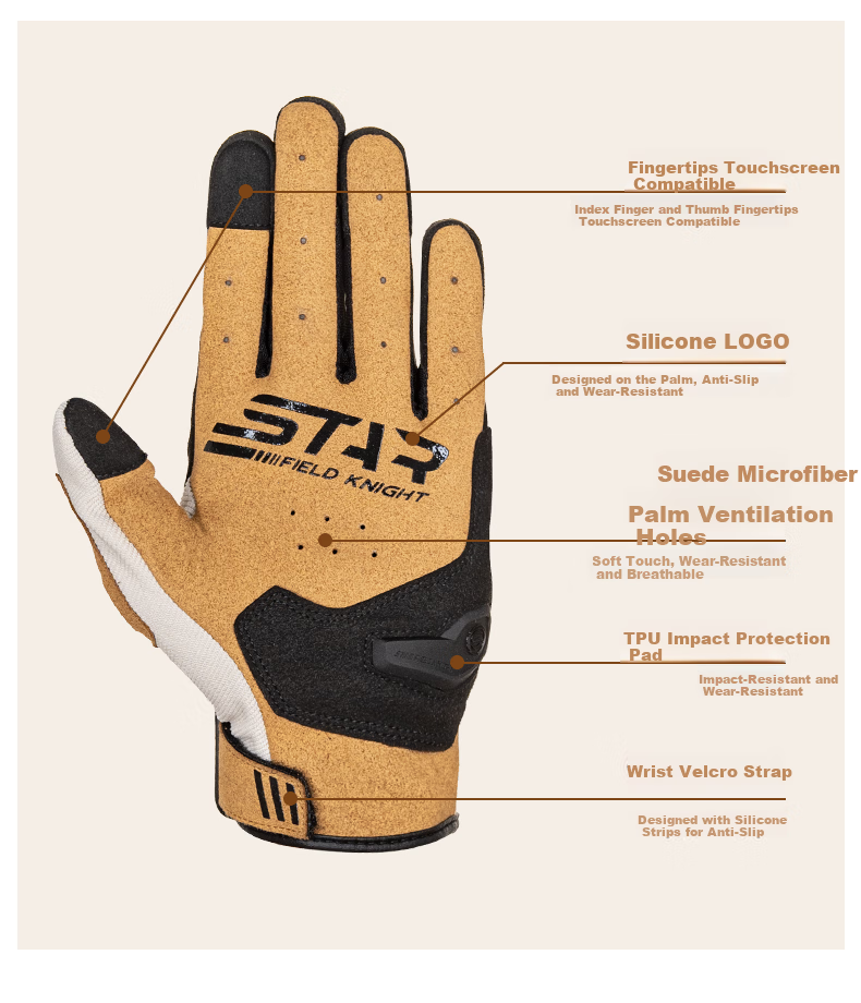 STAR FIELD KNIGHT Motorcycle Riding Gloves Unisex Spring Summer Breathable Retro Thin SKG577 Beige Size M 3