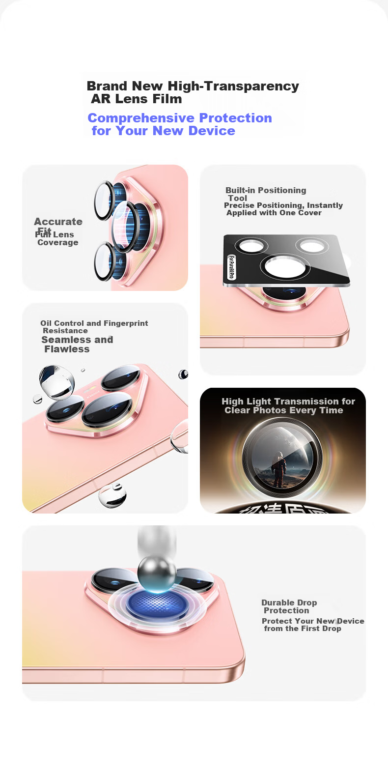 LLUNC Huawei Pura90pro Lens Protective Film AR Anti-Reflective Tempered Glass Rear Camera Lens Protector High Transparency Anti-Glare Scratch-Resistant Phone Screen Protector with Positioning Tool 2
