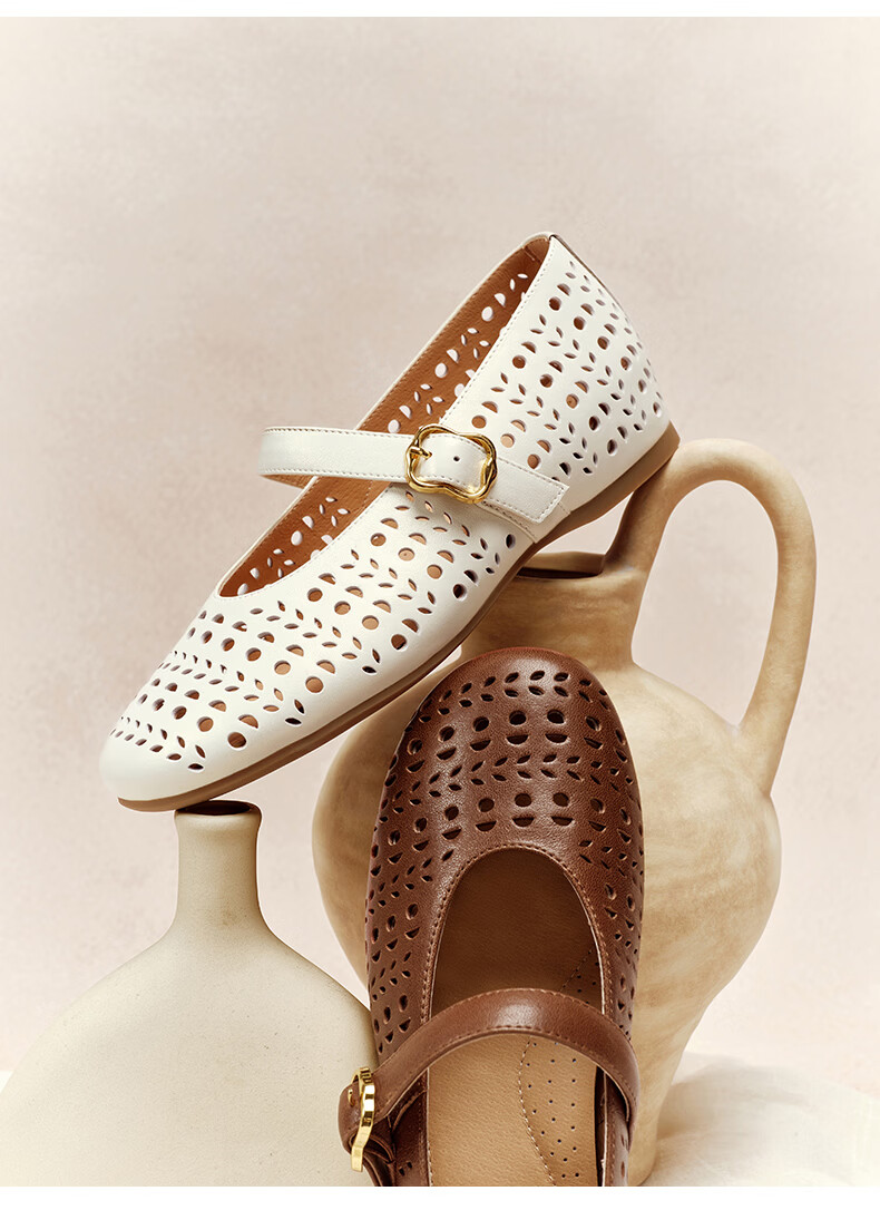 Senda Mary Jane Shoes Women 2026 Summer New Mall Style Hollow Breathable Height Increasing Flats XYH02BQ6 Off-White 39 13