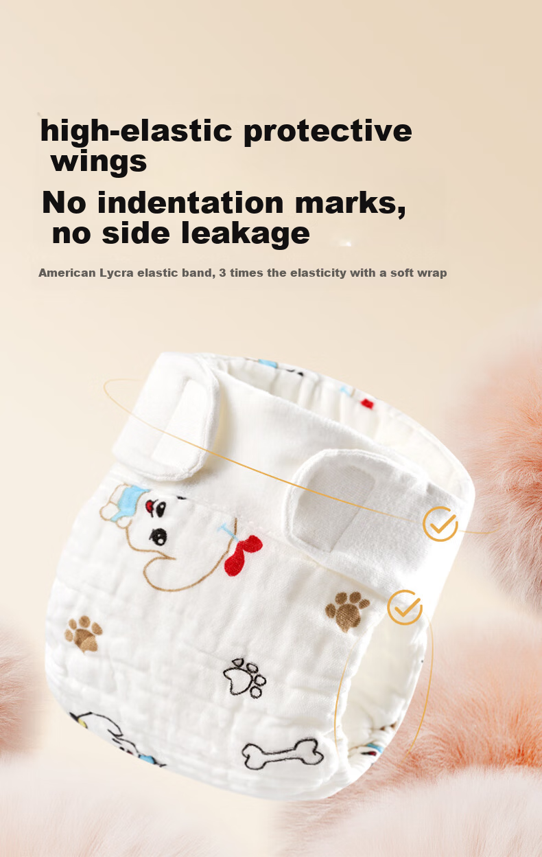 OUYUN Baby Gauze Diapers Washable Pure Cotton Toilet Training Diapers Mustard Seed White M 5-Pack 5