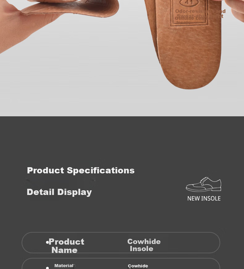 Huabaochi 2 Pairs Genuine Leather Insoles for Men and Women Breathable Sweat-Absorbing Odor-Resistant Ultra-Thin Comfortable Leather Shoe Inserts 9