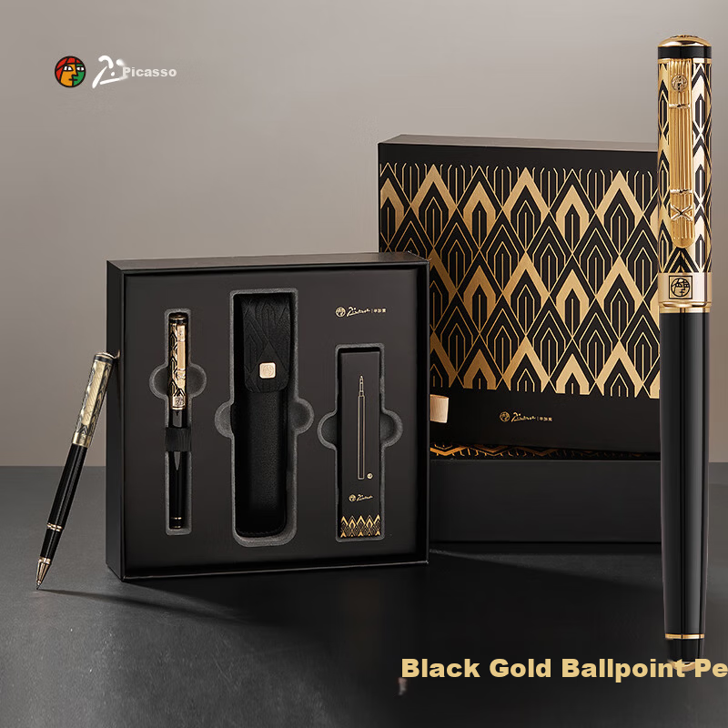 Pimio 5532 Black Gold Series Ballpoint Pen Set Signature Pen Writing Student Gel Pen Children's Day Gift Business Gift Box Set Unisex Handwriting Practice Black Gold