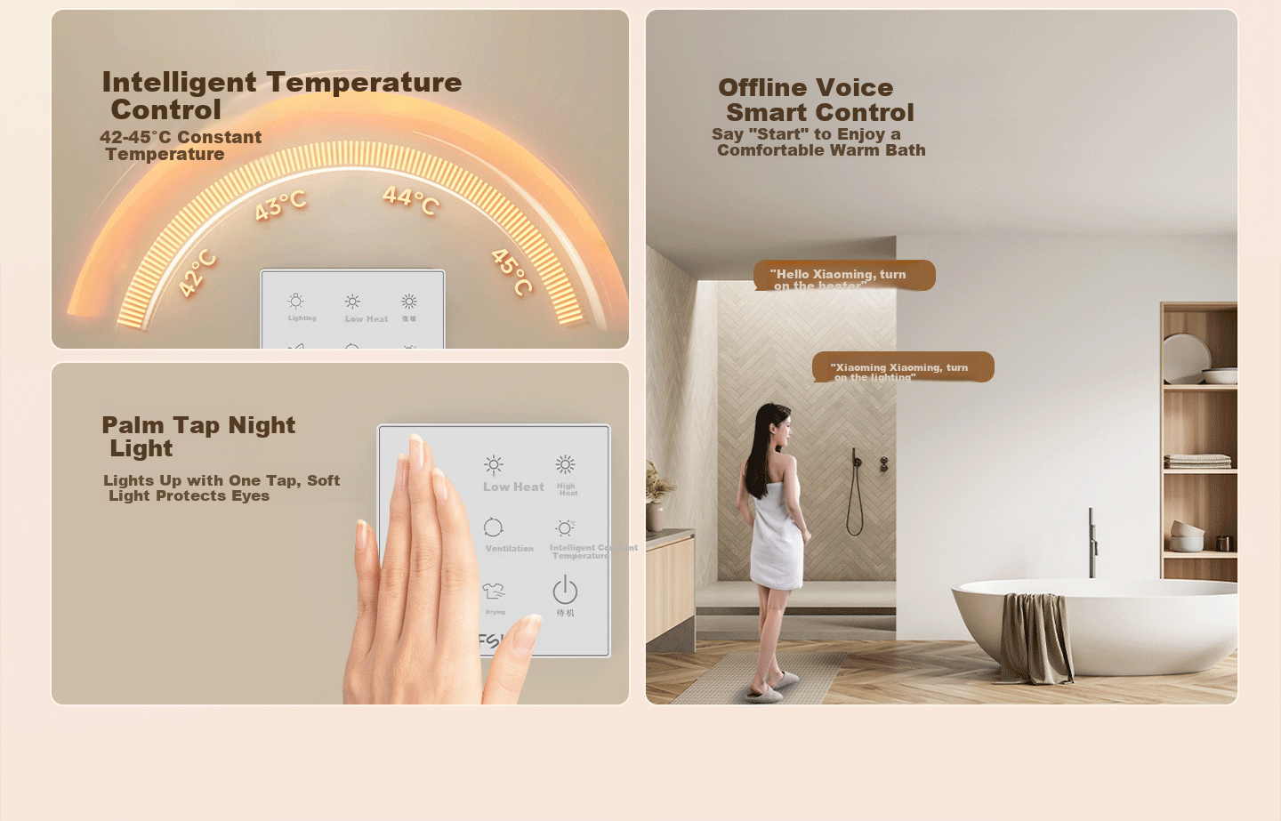 Foshan Lighting Smart Thermostatic Warm Air Bathroom Heater with Lighting and Exhaust, Ring-shaped OH Ion Sterilization, AI Voice Control X1 4