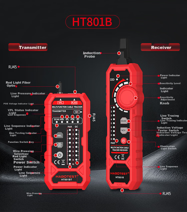 HABOTEST Network Cable Tester HT801B Multifunction Broadband Signal Continuity Checker Tool 5