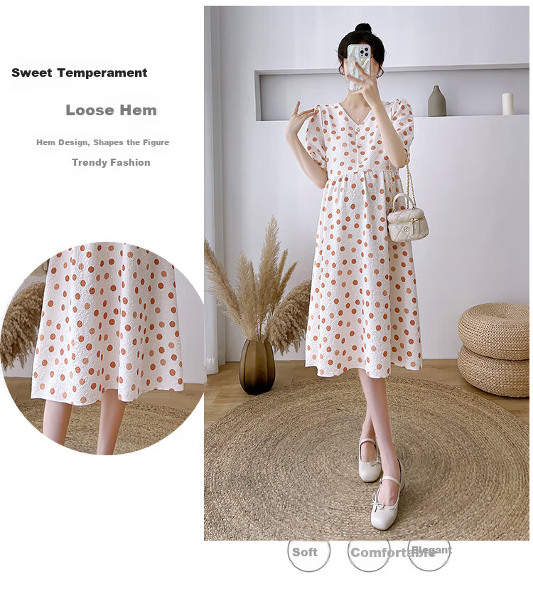 JOYNCLEON Maternity Summer Dress Lightweight Plus Size Loose Polka Dot Floral Long Dress Orange XL Jly157192 7