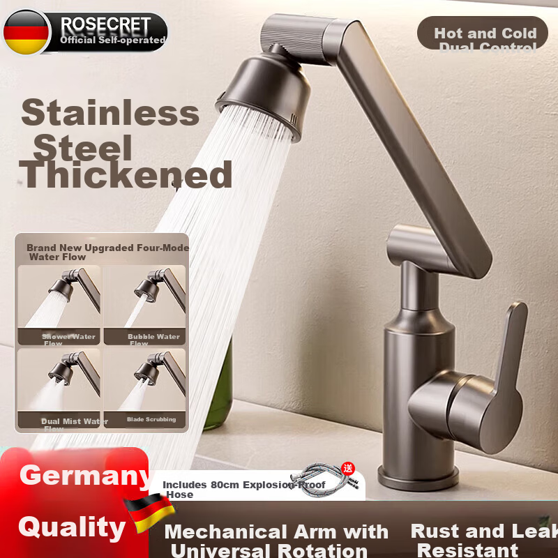Rosecret Stainless Steel Basin Faucet Bathroom Sink Mixer Tap Hot and Cold Water Faucet Germany
