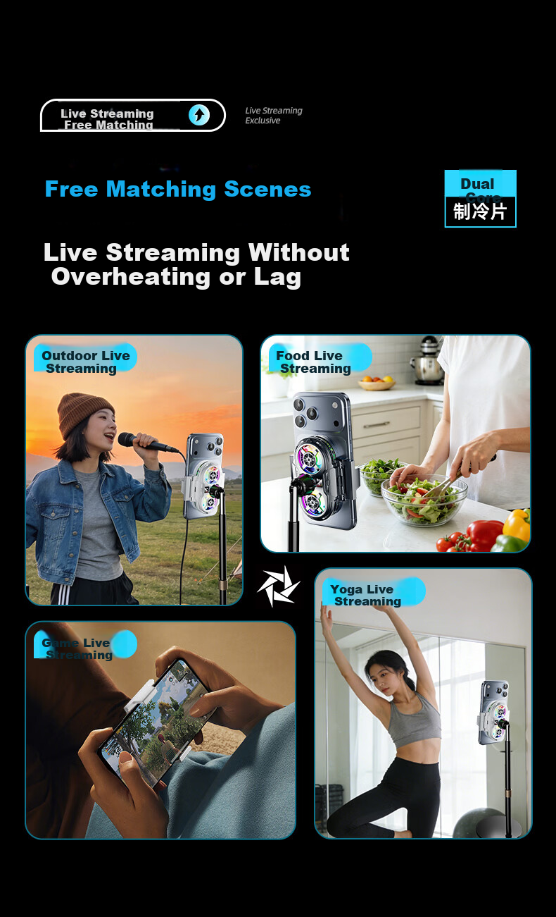 STEK Dual-Core Cooling | Smart AI Temperature Control Mobile Phone Cooler Live Streaming Cooling Device Semiconductor Cooling Back Clip for Apple iPhone 17 11