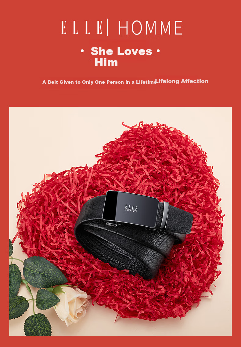 ELLE HOMME French Brand Men's Genuine Leather Belt Automatic Buckle Top Layer Cowhide Waist Belt Gift Box Birthday Gift for Boyfriend 4