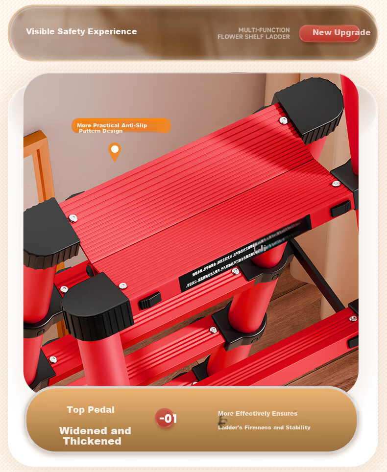 Yilinju Household Ladder Telescopic Ladder Small Lightweight A-Frame Folding Multi-Functional Staircase Engineering Ladder - S6 Red 9